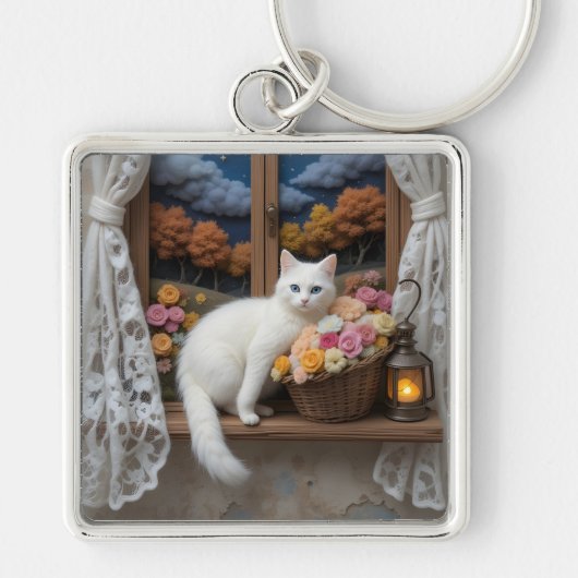 Gezellige Nighttime Window Scene Sleutelhanger (Voorkant)