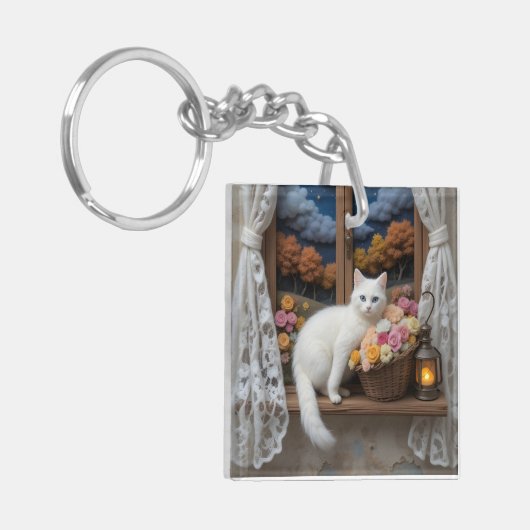 Gezellige Nighttime Window Scene Sleutelhanger (Voorkant Links)