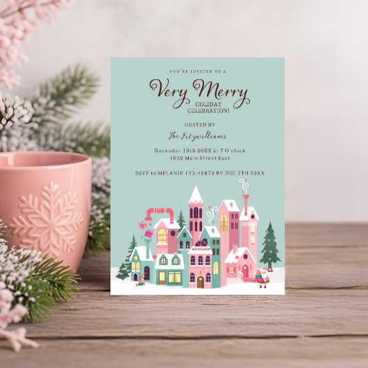 Gezellige Noordpool Roze Elf Workshop Kerstfeest Kaart
