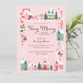 Gezellige Noordpool Roze Elf Workshop Kerstfeest Kaart (Staand voorkant)