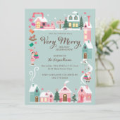 Gezellige Noordpool Roze Elf Workshop Kerstfeest Kaart (Staand voorkant)