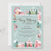 Gezellige Noordpool Roze Elf Workshop Kerstfeest Kaart (Voorkant)