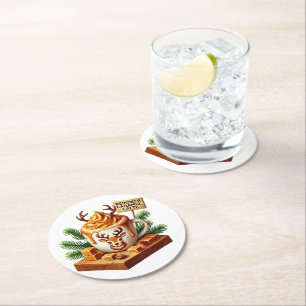 Gezellige ochtend koffie kunst sublimatie ronde kartonnen onderzetter