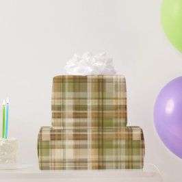 Gezellige olijf beige natuur zand geruite patroon cadeaupapier