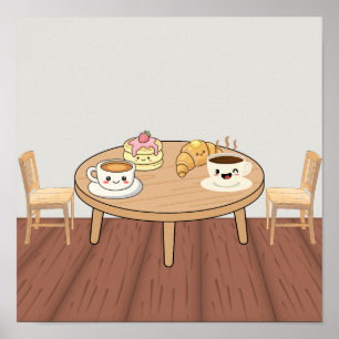 Gezellige Ontbijt Café Poster Koffie, Pannenkoek