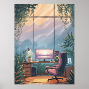 Gezellige Ontspannende Gaming Opstelling Zonsonder Poster