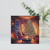 Gezellige open haard en kerstboom | Mam en pap Feestdagenkaart (Staand voorkant)