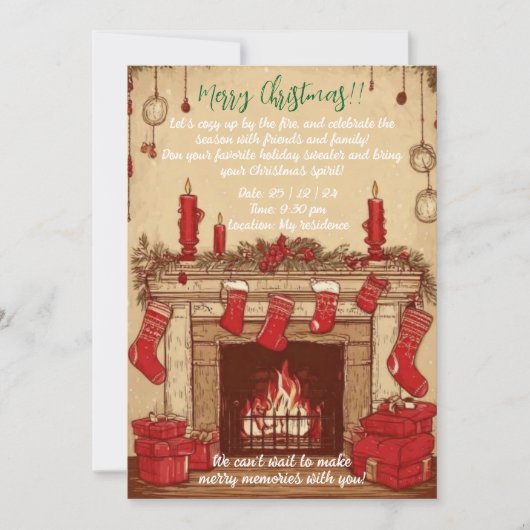 Gezellige open haard kerst uitnodiging (Voorkant)
