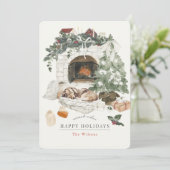 Gezellige open haard kerstboom hond Waterverf Feestdagenkaart (Staand voorkant)