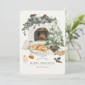 Gezellige open haard kerstboom kat Waterverf Feestdagenkaart (Staand voorkant)