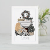 Gezellige open haard Kerstmis Fotocollage Folie Feestdagenkaart (Staand Voorkant)