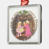  Gezellige Open Haard Meisjes Roze Kerstscène Metalen Ornament (Links)
