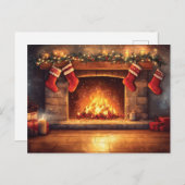 Gezellige open haard met hangende kousen feestdagenkaart (Voorkant / Achterkant)