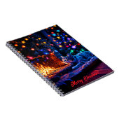 Gezellige open haard schattige kat Vrolijk kerstfe Notitieboek (Rechterzijde)