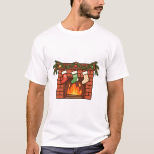 Gezellige open haard sokken Kerst Kunst T-shirt