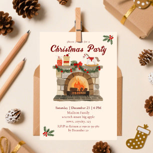 Gezellige open haard Vintage kerstfeest Kaart