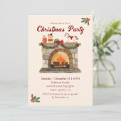 Gezellige open haard Vintage kerstfeest Kaart (Staand voorkant)