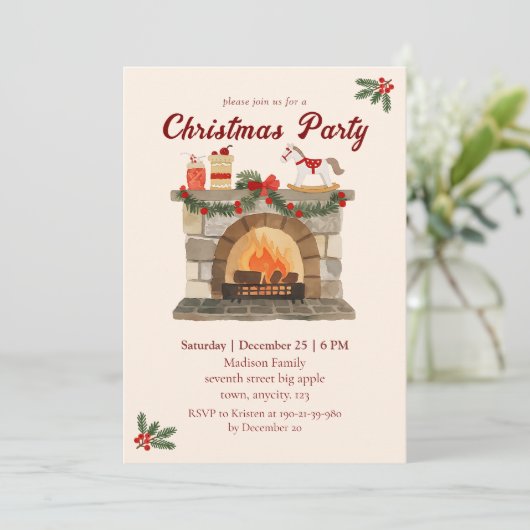 Gezellige open haard Vintage kerstfeest Kaart (Staand voorkant)