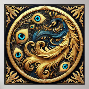 Gezellige opgerolde pauw poster