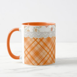 Gezellige Oranje & Witte Geruite Cottage Core Mok