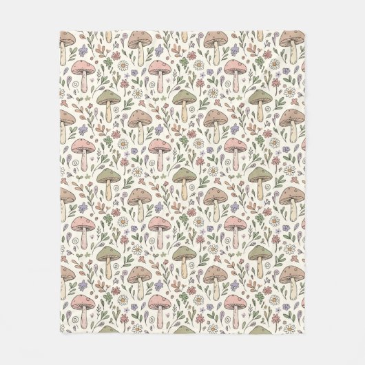 Gezellige Pastel Crème Paddenstoelen Naadloos Patr Fleece Deken (Voorkant)