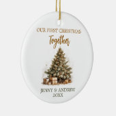 Gezellige pastelkleuren Onze Eerste Kerstmis Keramisch Ornament (Rechts)