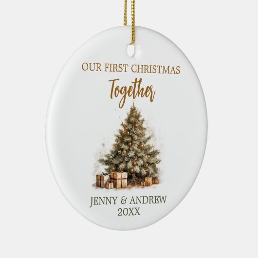 Gezellige pastelkleuren Onze Eerste Kerstmis Keramisch Ornament (Rechts)