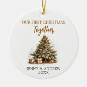 Gezellige pastelkleuren Onze Eerste Kerstmis Keramisch Ornament (Voorkant)