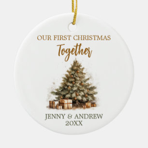 Gezellige pastelkleuren Onze Eerste Kerstmis Keramisch Ornament