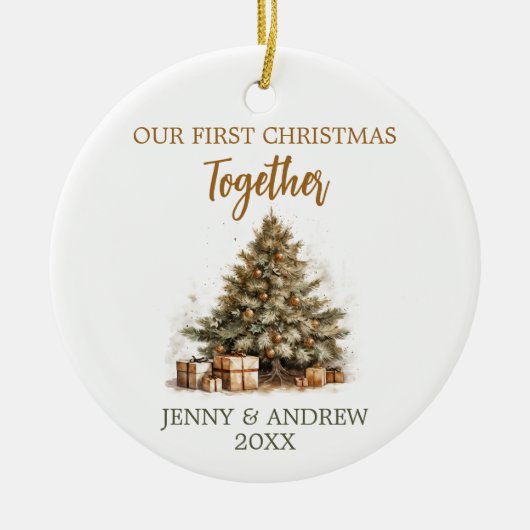 Gezellige pastelkleuren Onze Eerste Kerstmis Keramisch Ornament (Voorkant)