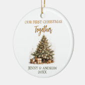 Gezellige pastelkleuren Onze Eerste Kerstmis Keramisch Ornament (Links)