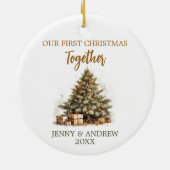 Gezellige pastelkleuren Onze Eerste Kerstmis Keramisch Ornament (Achterkant)