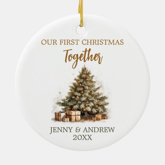 Gezellige pastelkleuren Onze Eerste Kerstmis Keramisch Ornament (Achterkant)