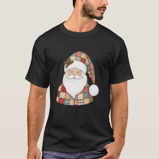Gezellige Patchwork Kerstman Ontwerp T-shirt (Voorkant)