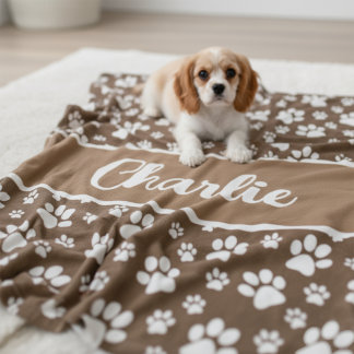 Gezellige Paw Print Gepersonaliseerde Hondendeken Fleece Deken