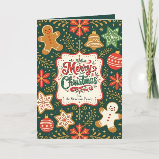 Gezellige peperkoekkoekjes vrolijk kerstscript kaart (Voorkant)