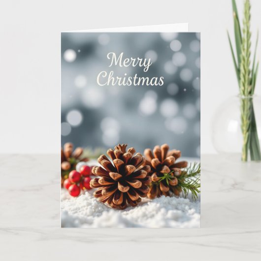 Gezellige Pinecone en sneeuw Vrolijk kerstfeest Kaart (Voorkant)