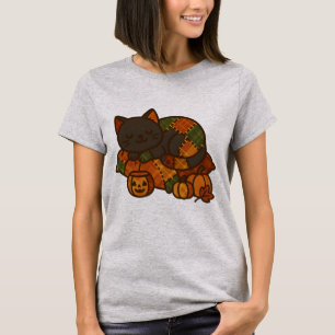Gezellige Plaid Kat Slaap T-Shirt Schattig Herfs