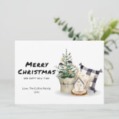 Gezellige Plaid Kerstboom Plat Feestdagenkaart (Staand voorkant)