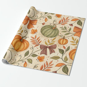 Gezellige pompoen botanische herfst naadloos patro cadeaupapier