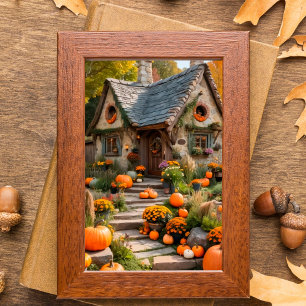 Gezellige Pompoen Cottage Herfst Oogst Muurposter  Poster
