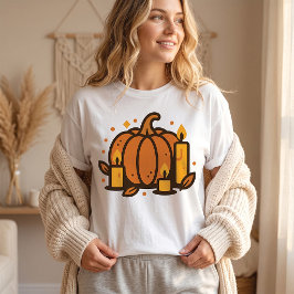 Gezellige Pompoen en Kaarsen Halloween Herfst T-shirt