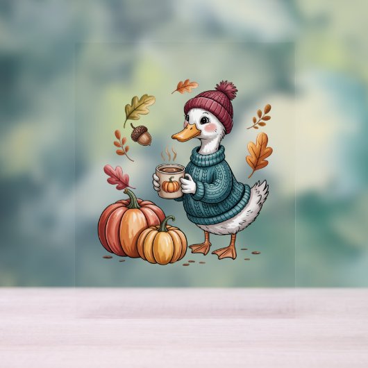 Gezellige Pompoen Koffie Goose Herfst Art Acryl Bord (Neutraal)