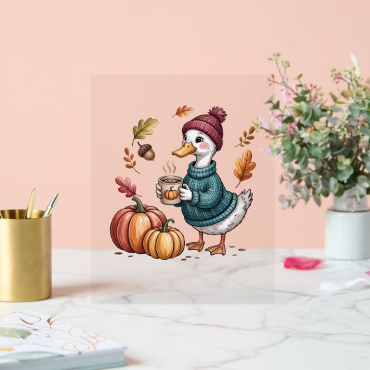 Gezellige Pompoen Koffie Goose Herfst Art Acryl Bord (Huwelijk)