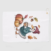 Gezellige Pompoen Koffie Goose Herfst Art Golfhanddoek (Horizontaal)