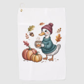 Gezellige Pompoen Koffie Goose Herfst Art Golfhanddoek (Voorkant)