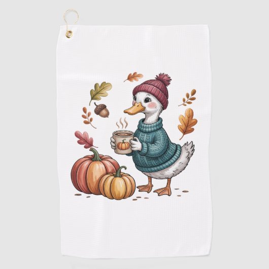 Gezellige Pompoen Koffie Goose Herfst Art Golfhanddoek (Voorkant)