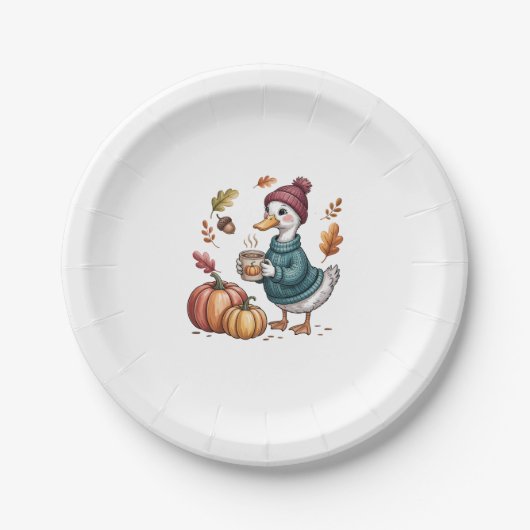 Gezellige Pompoen Koffie Goose Herfst Art Papieren Bordje (Voorkant)