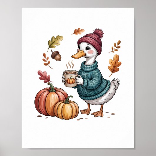 Gezellige Pompoen Koffie Goose Herfst Art Poster (Voorkant)