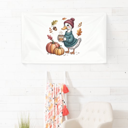 Gezellige Pompoen Koffie Goose Herfst Art Spandoek (Insitu)